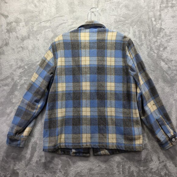 Vintage Chippewa Woolen Mills Jacket Mens Large Blue Gray Wool Plaid Shacket - Picture 3 of 11